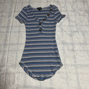 Juniors Almost Famous Short Sleeve Striped Tee S Blue White #100